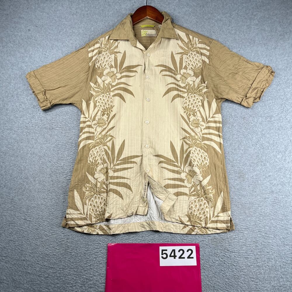Cubavera Beige Tropical Print Shirt Button Up Short Sleeve Mens Small
